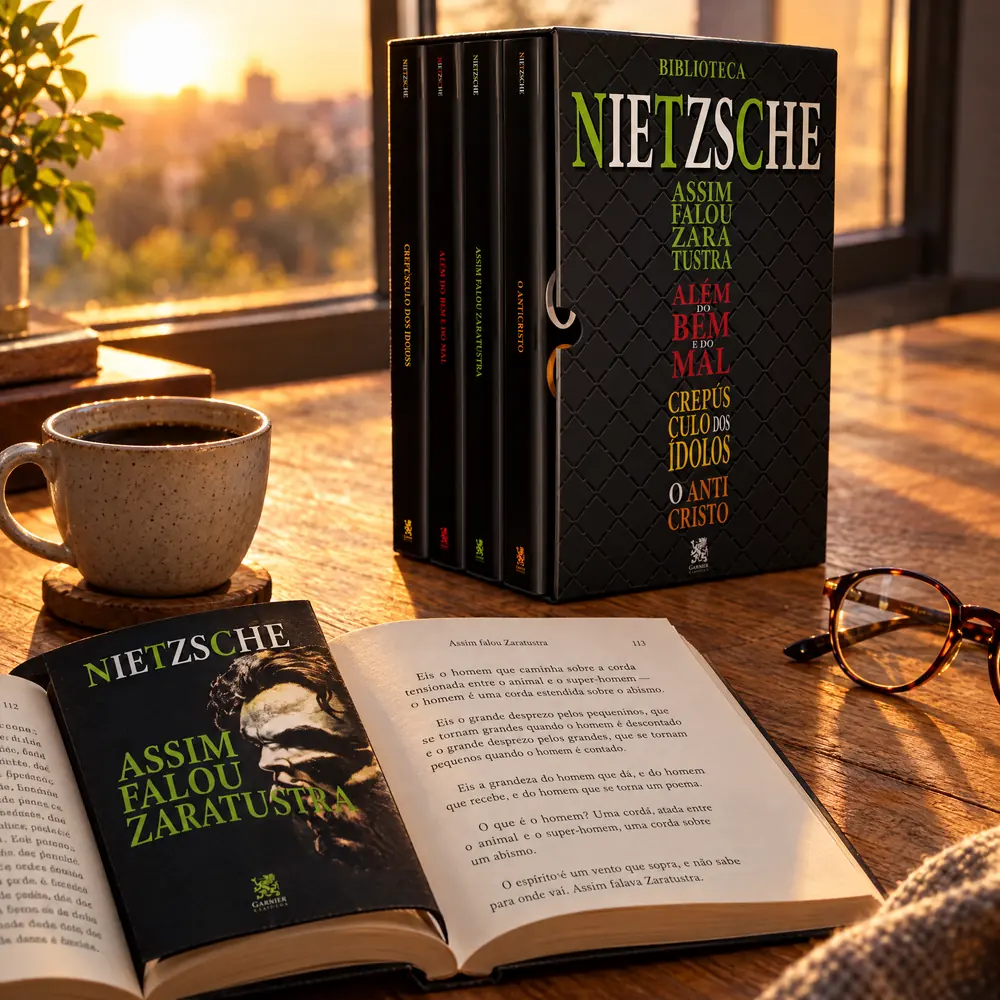 Livro aberto com o box ao fundo e xícara de café